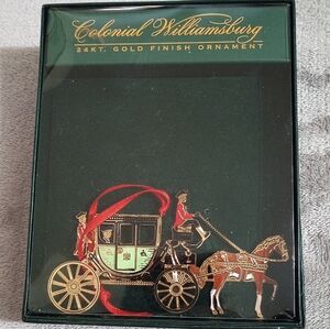 NIB Colonial Williamsburg 24K GP Robert Carter Horse & Carriage Ornament